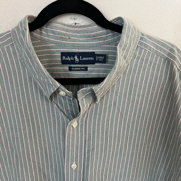 Ralph Lauren Shirt Men 4XLT Big Tall Classic Fit Green White Stripe Button Down - Picture 2 of 3